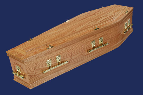 wood coffin in a blue background